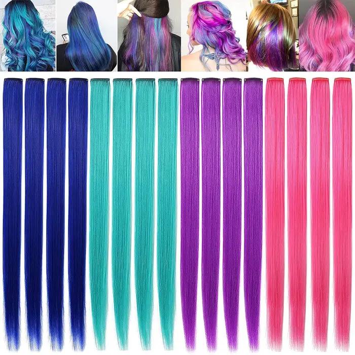 VEYDA Extensions de cheveux colorées à clipser pour filles, 22 pouces, couleurs Omber, cheveux raide