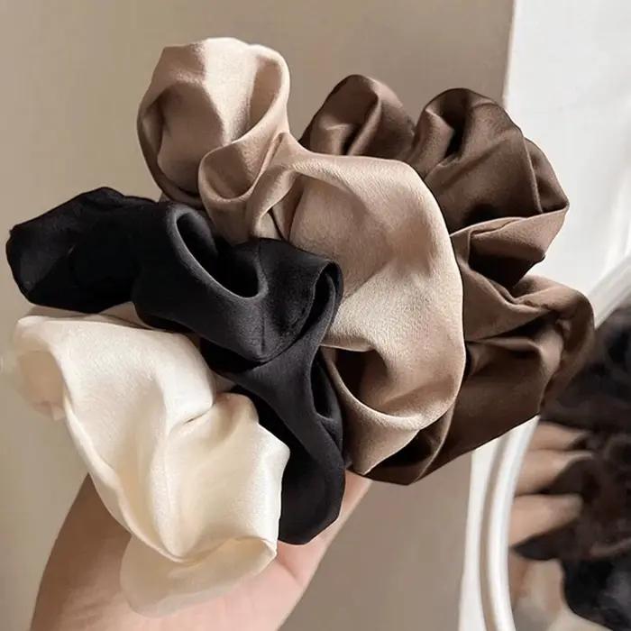 Grands chouchous rétro en soie véritable, 5 pièces, bandes de cheveux Premium pour femmes, adaptées 