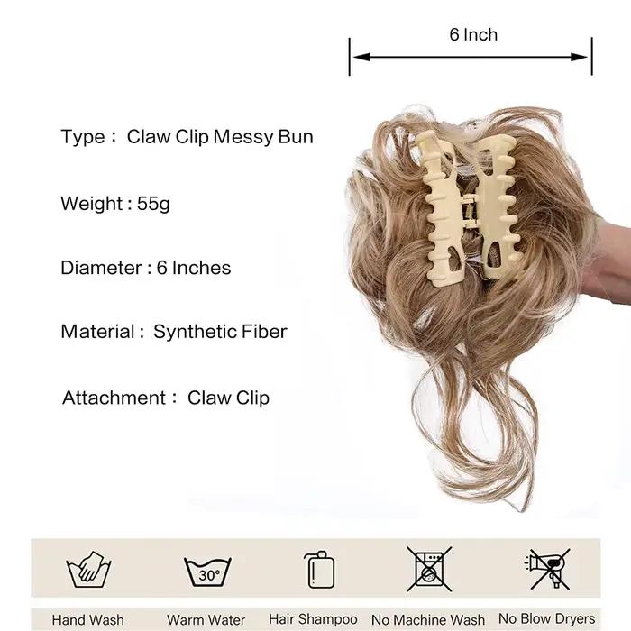 Chignon synthétique en désordre, Extensions capillaires Updo ébouriffées avec pince à griffes, chouc