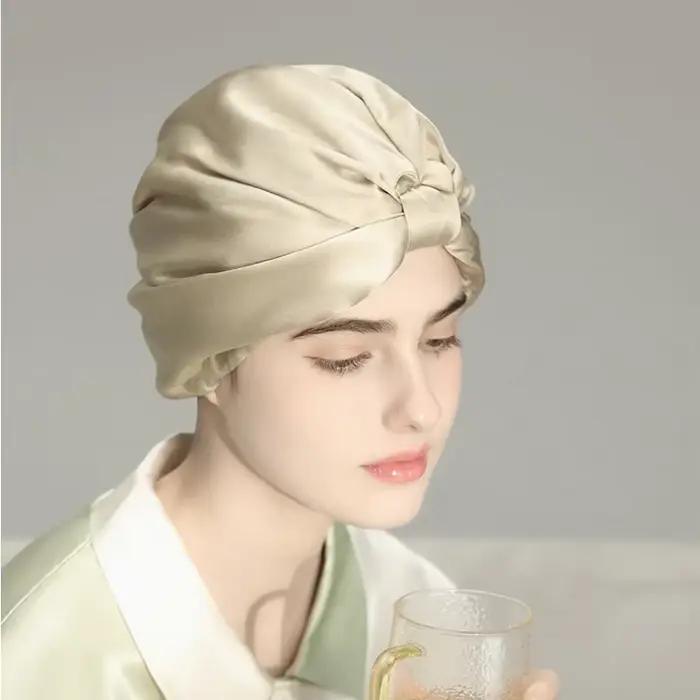 Bonnet de nuit en soie Pure, Bonnet de couchage en soie de mûrier, chapeau de perte de cheveux, Turb
