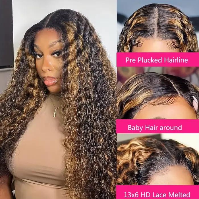 Perruque Lace Front Ombrée avec mèches, 40 pouces, bouclée, 13x6 13x4, Lace Frontal HD, Cheveux Huma