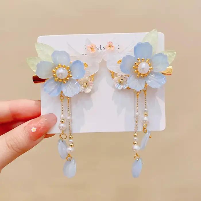 Pince à cheveux rose tendance, accessoire de coiffure à fleur et pompon, barrette, pince bec de cana