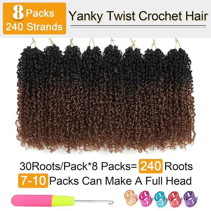 Yanky Twist Crochet Hair pour femmes noires, cheveux synthétiques pré-bouclés, cheveux au crochet ma