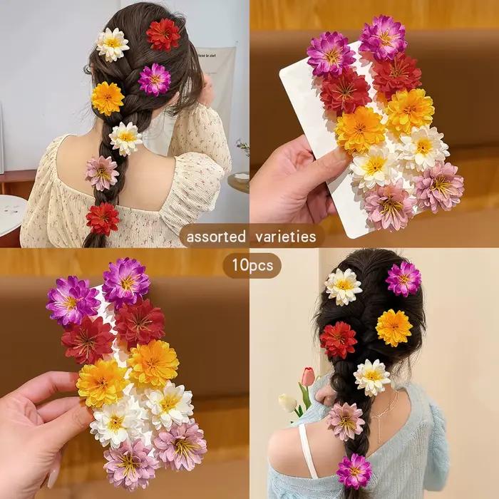 10 pinces à cheveux à fleurs aléatoires colorées pour un usage quotidien comme accessoires pour chev