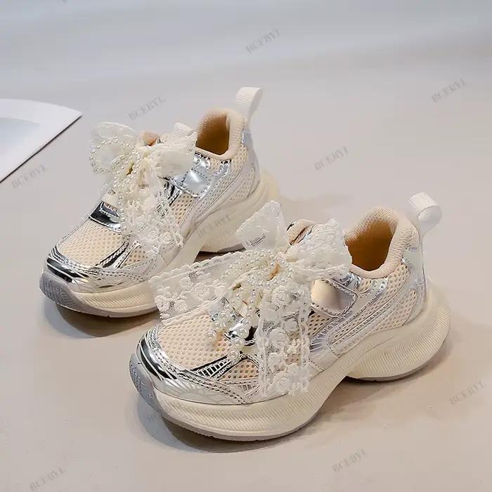 Bébé offre spéciale printemps/automne mode respirant semelle épaisse nœud perlé chaussures de Sport 