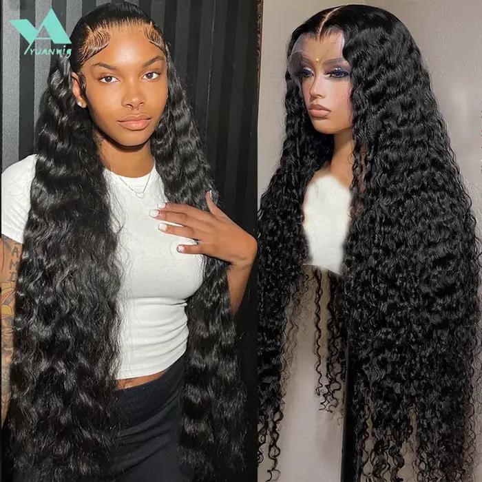 Perruque Lace Front Wig Deep Wave Brésilienne Naturelle Bouclée, Cheveux Humains, 13x4 13x6 HD, 40 4