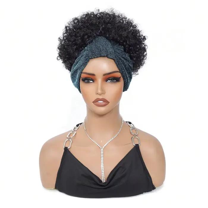 Perruques bandeau noires pour femmes, perruque afro bouclée synthétique courte avec bandeau intégré,