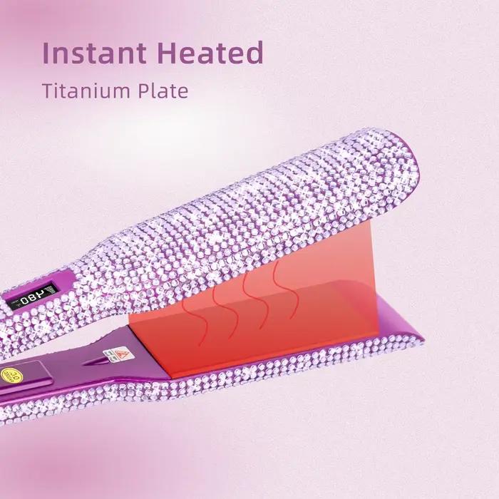 Lisseur de cheveux strass 240 ° C chaleur rapide 2 pouces plaque de titane fer plat LCD affichage ou
