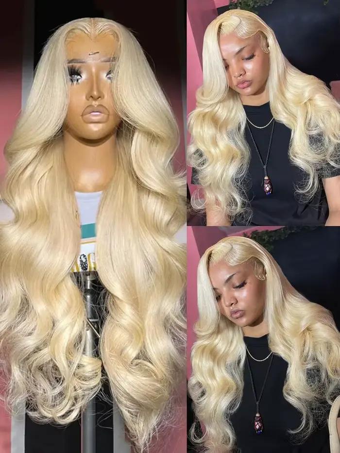 34 pouces 613 13x6 dentelle avant perruque cheveux humains vague de corps Blonde dentelle frontale p