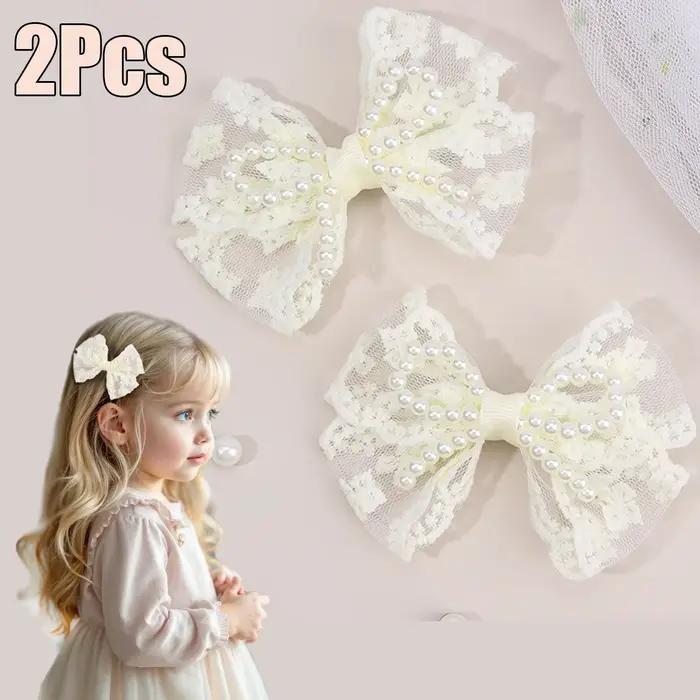 Pinces à cheveux avec nœud en dentelle pour filles, 2 pièces, épingles à cheveux en perles douces, B