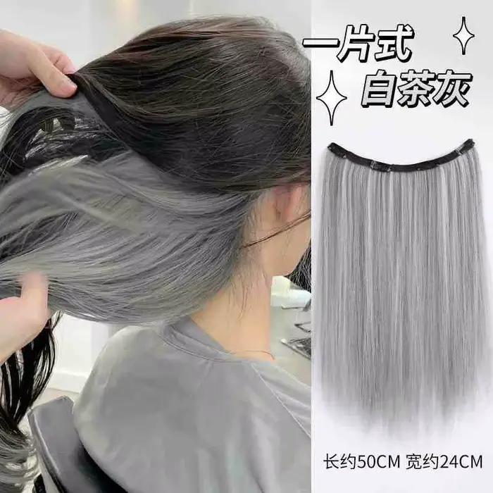 Extensions Capillaires Synthétiques en Forme de V, Postiche Longue et Lisse, Couleur Naturelle, Faux