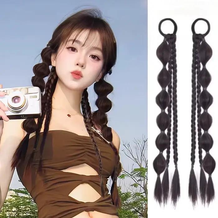 Extension de perruque synthétique queue de cheval tressée à bulles, accessoires pour cheveux pour fe