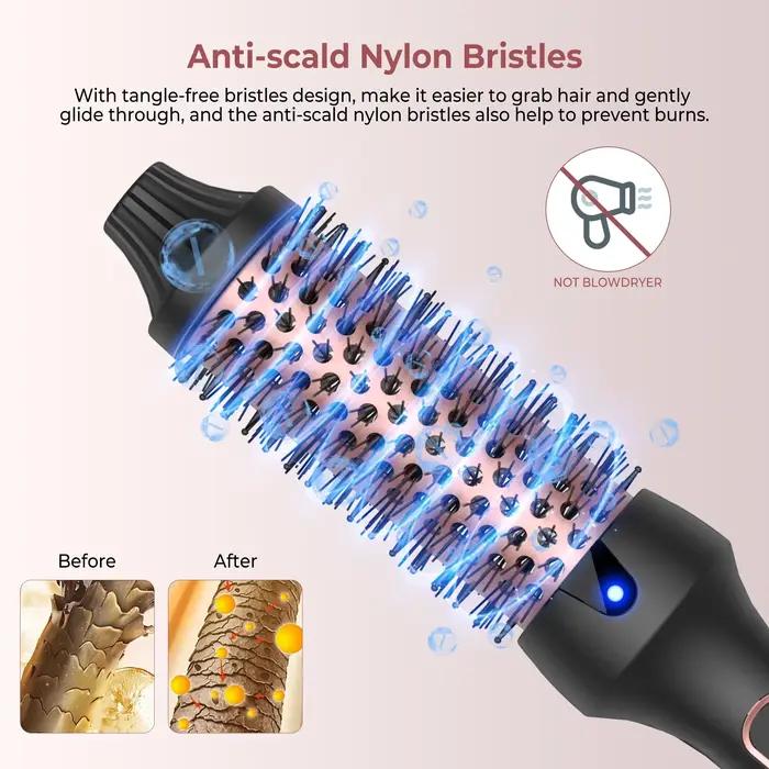 Brosse thermique ionique 3 en 1, brosse ronde chauffante, bigoudi/dissurateur ionique avec fer à fri