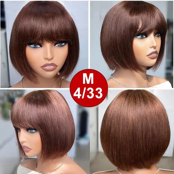Perruques brésiliennes droites en dentelle Bob perruques de cheveux humains droites sans colle avec 