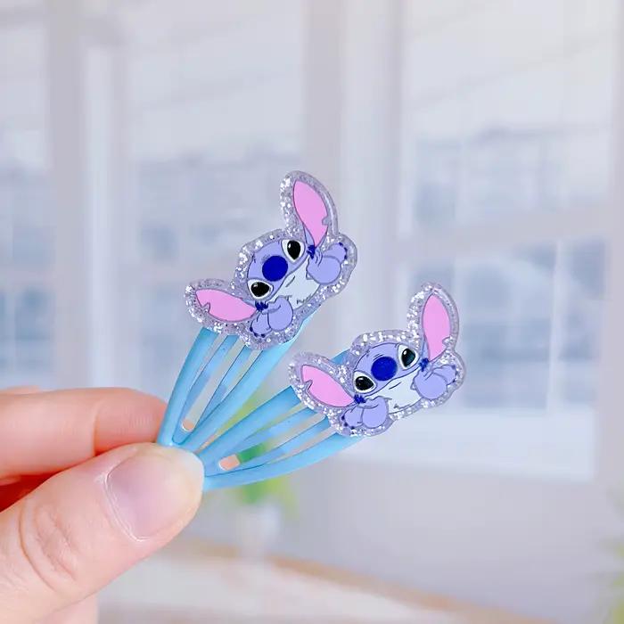 Pince à cheveux BB en acrylique Stitch mignon, accessoire de coiffure de dessin animé rose et bleu p