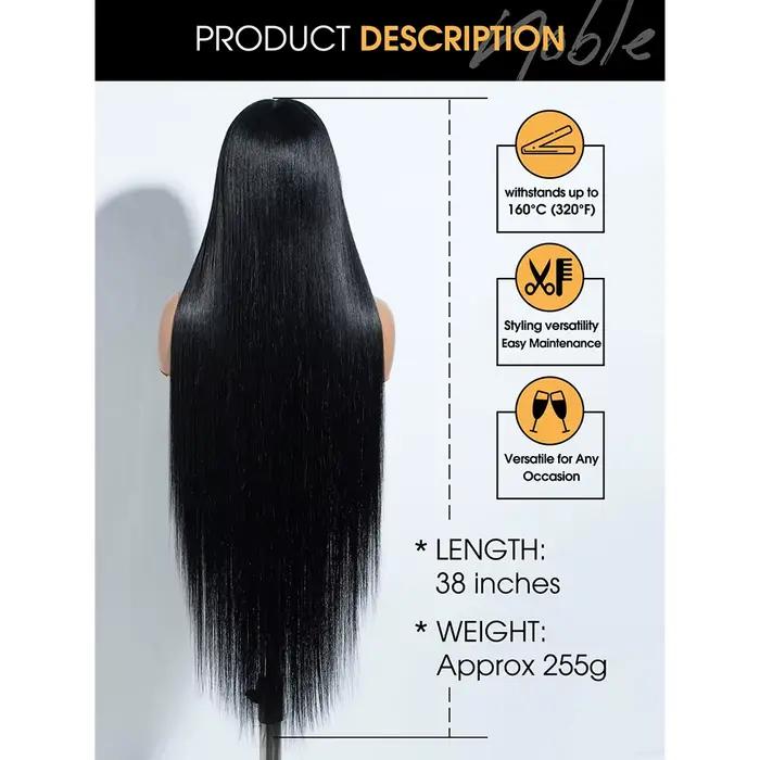 Perruque Lace Front Wig synthétique Noble, 38 pouces, 13x4x1, perruque Lace Front Wig lisse pour fem