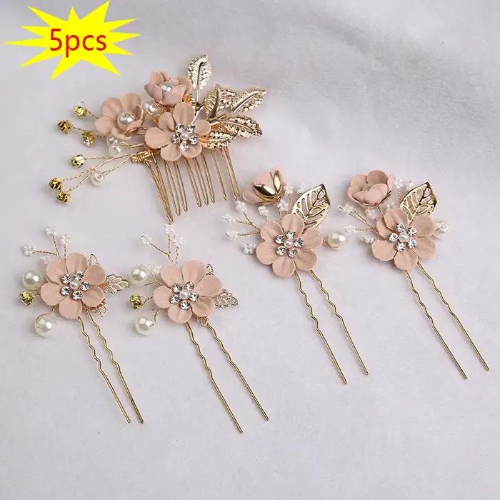 5 pièces/ensemble accessoires de cheveux de mariée pour femmes fleur perle casque diadème Barrette d