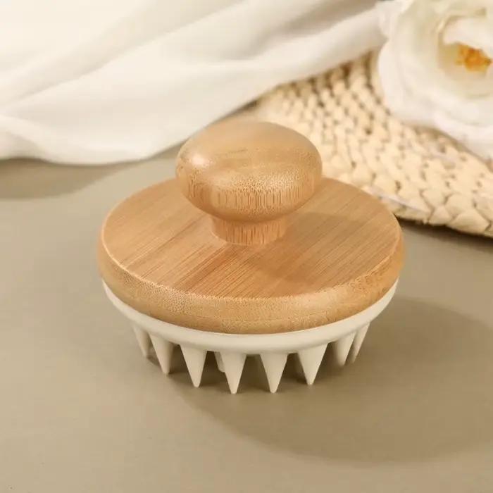 Brosse de Massage du cuir chevelu en Silicone de bambou, usage domestique, élimination des pellicule