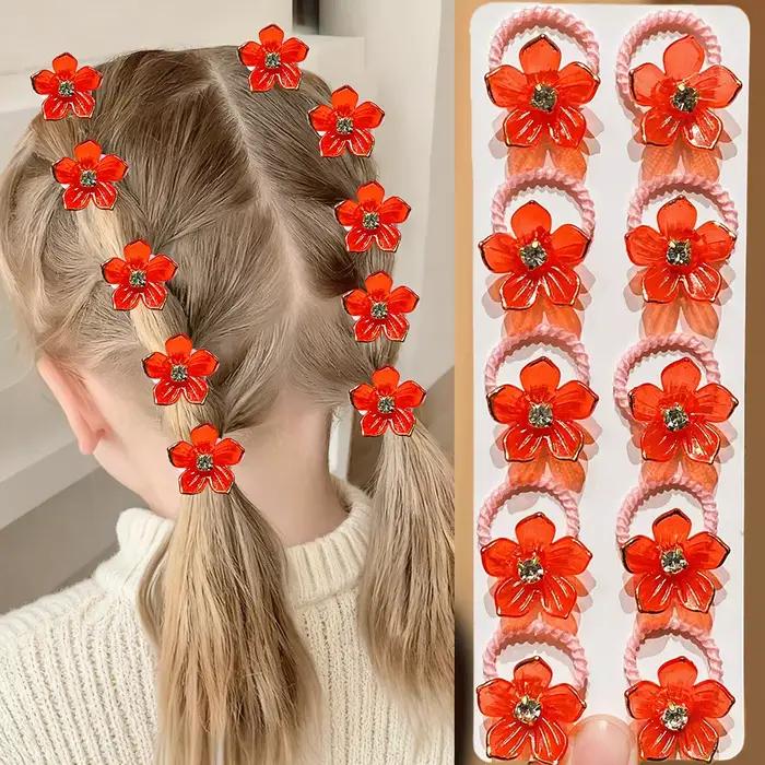 Bandes de cheveux élastiques pour filles, 10 pièces, avec strass et décorations florales, attaches d
