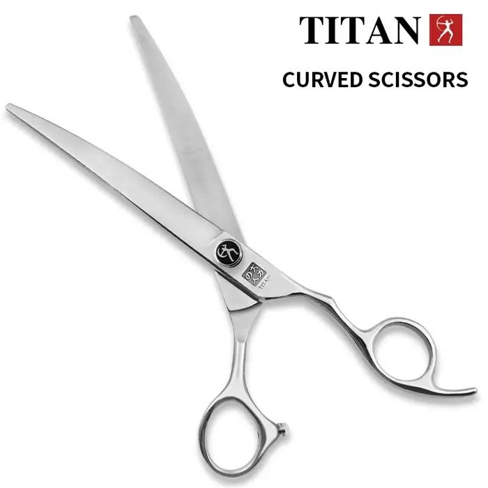 Titan-Ciseaux incurvés en acier inoxydable, Ciseaux de coiffeur professionnels, Ciseaux de cheveux a