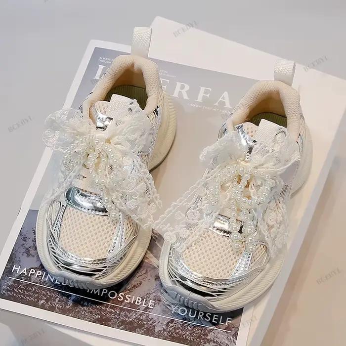 Bébé offre spéciale printemps/automne mode respirant semelle épaisse nœud perlé chaussures de Sport 