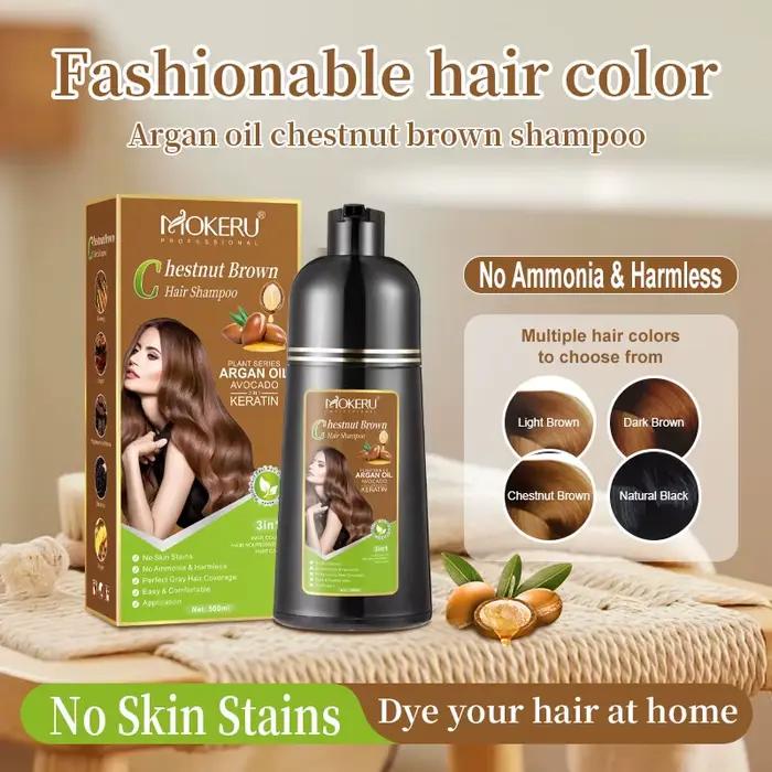 Mokeru Shampoing de coloration de cheveux à la kératine sans ammoniaque Shampooing de teinture de ch