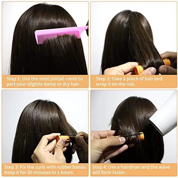 Ensemble de tiges de permanente de cheveux avec peigne à queue d'épingle, bigoudis en plastique, tig