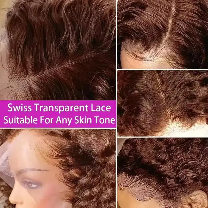 # 4 brun foncé vague profonde bouclés court Bob perruque de cheveux cheveux brésiliens chocolat brun