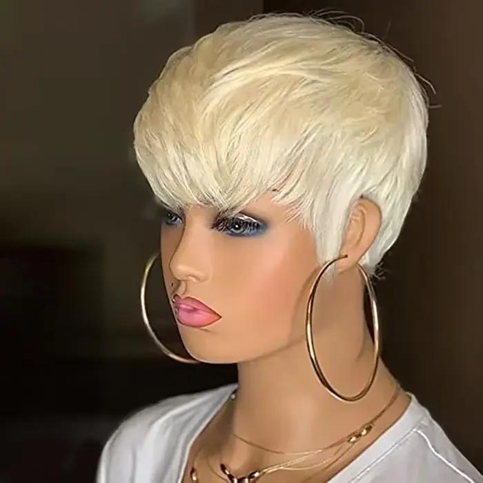 Perruque Bob courte avec frange pour femmes noires, cheveux humains, blond 613, document, Liban et, 