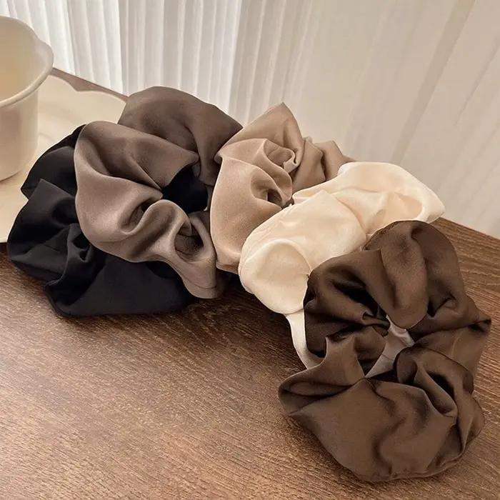 Grands chouchous rétro en soie véritable, 5 pièces, bandes de cheveux Premium pour femmes, adaptées 