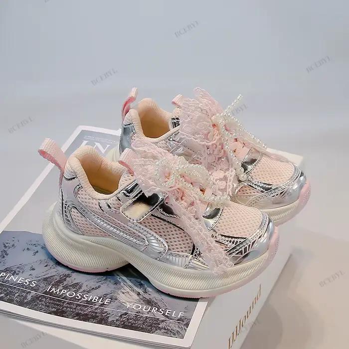 Bébé offre spéciale printemps/automne mode respirant semelle épaisse nœud perlé chaussures de Sport 
