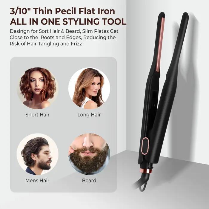 Petit fer plat pour cheveux courts, fer plat à crayon réglable à température, chauffage rapide, fer 