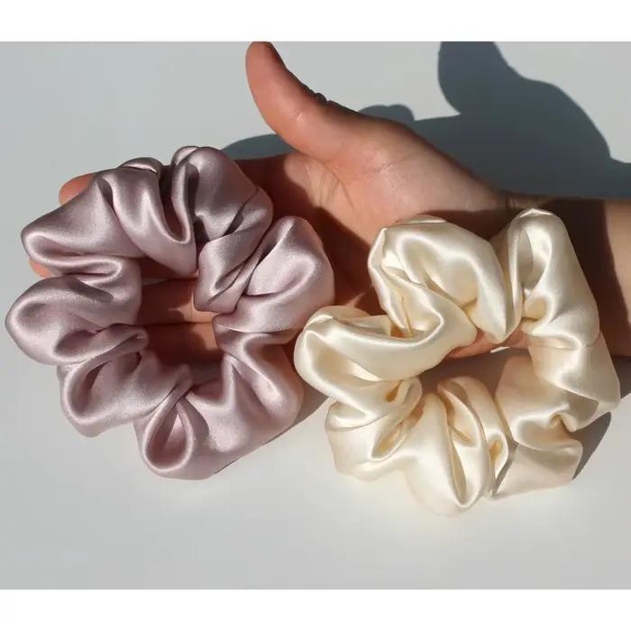Grands chouchous en soie de mûrier Pure 100%, bandes en caoutchouc, attaches pour cheveux, élastique