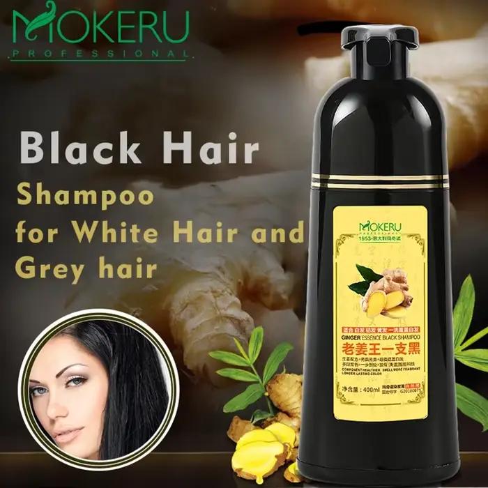 Mokeru-Shampooing colorant naturel pour cheveux, organique, en continu, noir, blanc, gris, pour femm