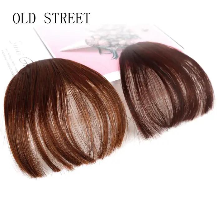 Frange à Air synthétique naturelle courte marron noir, Extension de faux cheveux, 1 Clip, postiches,