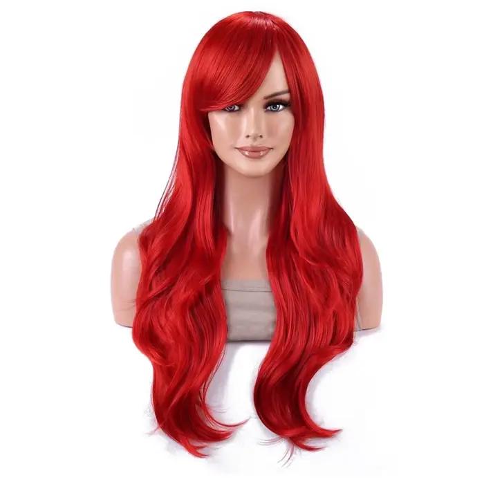 Perruque de sirène synthétique probeauty, perruque longue rouge bouclée ondulée, perruque de Costume