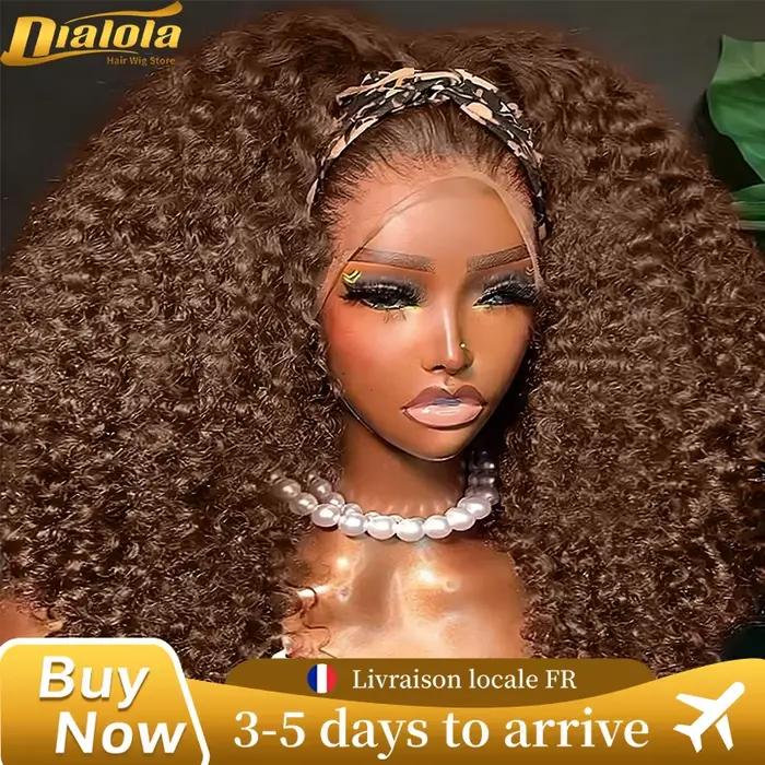 38Inch Chocolate Brown Curly Wave HD Lace Front Wig 13x4 13x6 Water Wave HD Lace Frontal Human Hair 