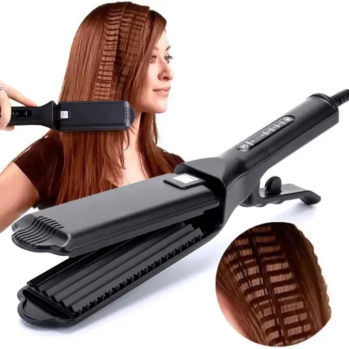 Fer à boucler professionnel en céramique pour ondulations et vagues, avec peigne et plaque ondulée à