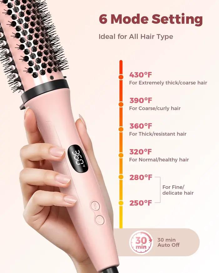 Brosse thermique 1.5 pouces double PTC chauffé Curling Styler 6 Temps avec Ions négatifs et céramique pour volumiser