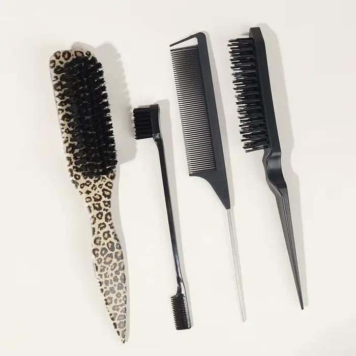 Brosse à cheveux à poils pour coiffure slick back, pour queue de cheval et chignon élégants, et pour lisser les baby hairs, les mèches rebelles et contrôler les bords - Pour backcombing et tupiement
