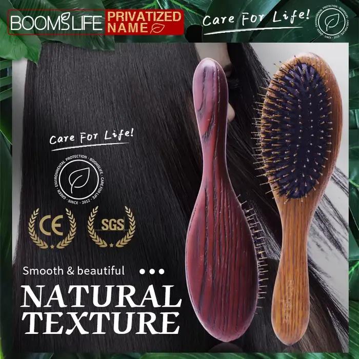 Brosse à cheveux en poils de sanglier avec nom personnalisé pour femmes