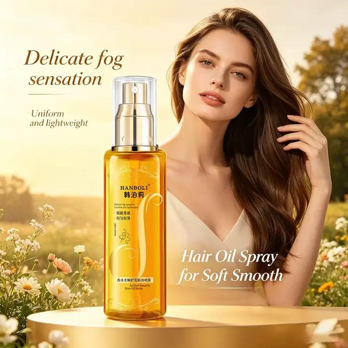 Huile Essentielle Capillaire en Spray Hydratante et Adoucissante – Essence Nourrissante Sans Rinçage Anti-Dessèchement et Anti-Statique pour Cheveux
