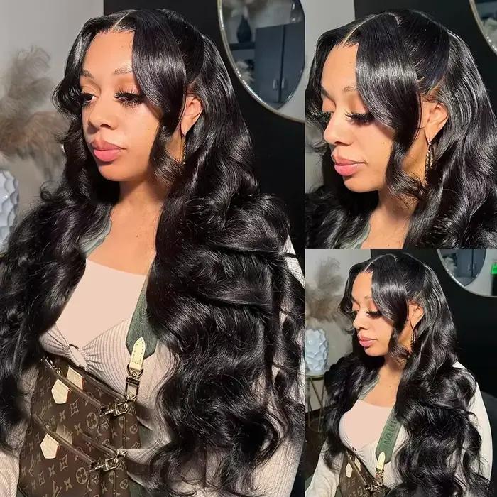 40 42 pouces Real vague corps brut perruques cheveux humains HD dentelle avant perruque noir pré plumé naturelles multip