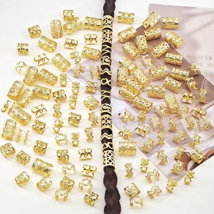 120 anneaux pour cheveux dorés de 6 formes
