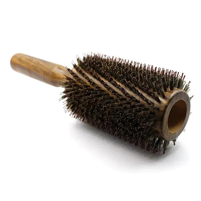 Brosse ronde professionnelle en bois de poils de sanglier pour cheveux longs et bouclés