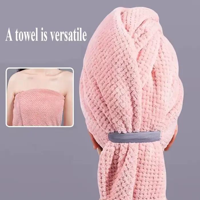 Grande serviette de séchage pour cheveux en microfibre, couleur unie, absorbante, avec sangle élastique, douce et à séchage rapide