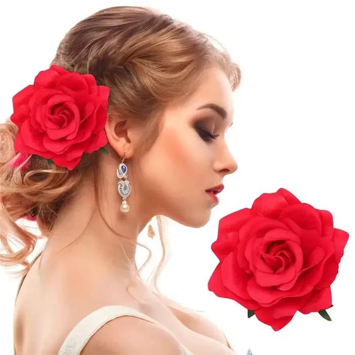 Pince à cheveux en tissu floqué Rose Rouge Flamenco