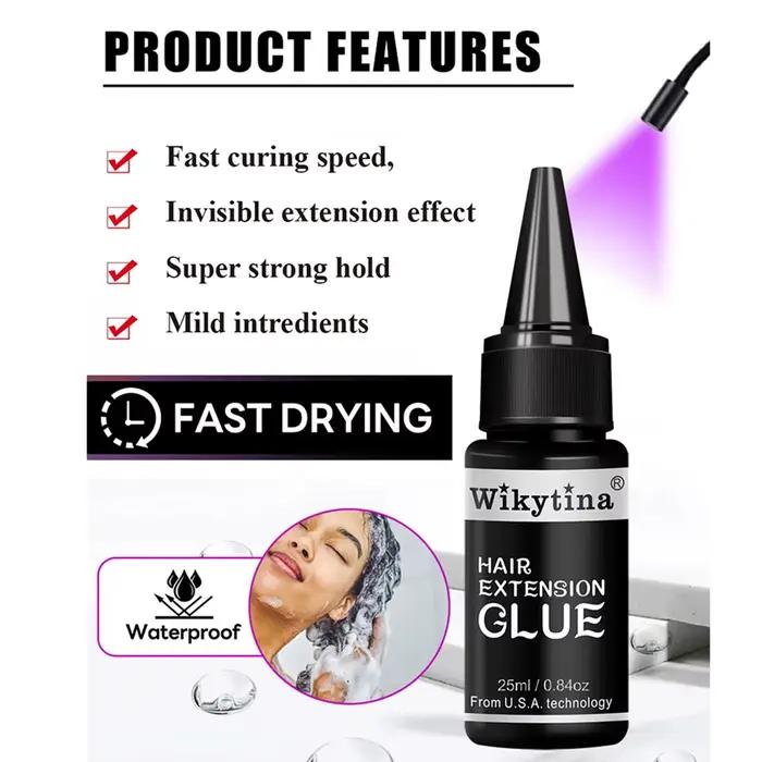 Kit de colle UV pour extensions capillaires, solution de retrait rapide pour colle sèche et extensions à bandes, colle et dissolvant pour greffe rapide