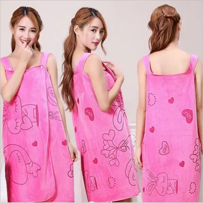 Peignoir pour femme, serviette de bain portable en microfibre