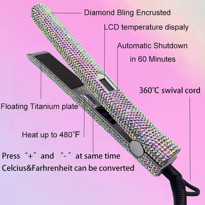 Fer à lisser strass fer plat LCD affichage plaque de titane chapinha extreme 480F professionnel planchas para el cabello